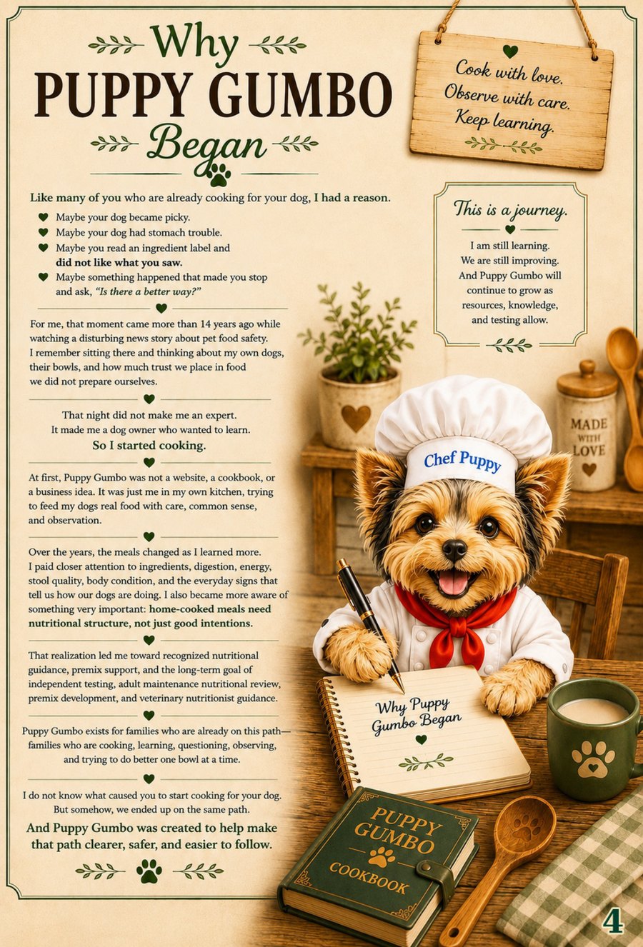 Cookbook preview page 4: Why Puppy Gumbo Began