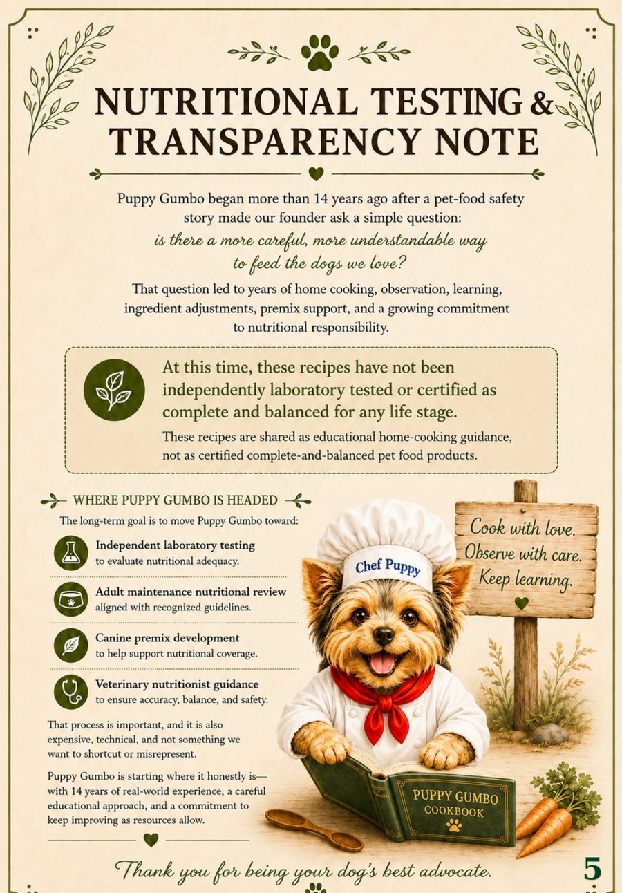 Cookbook preview page 5: Nutritional Testing & Transparency Note