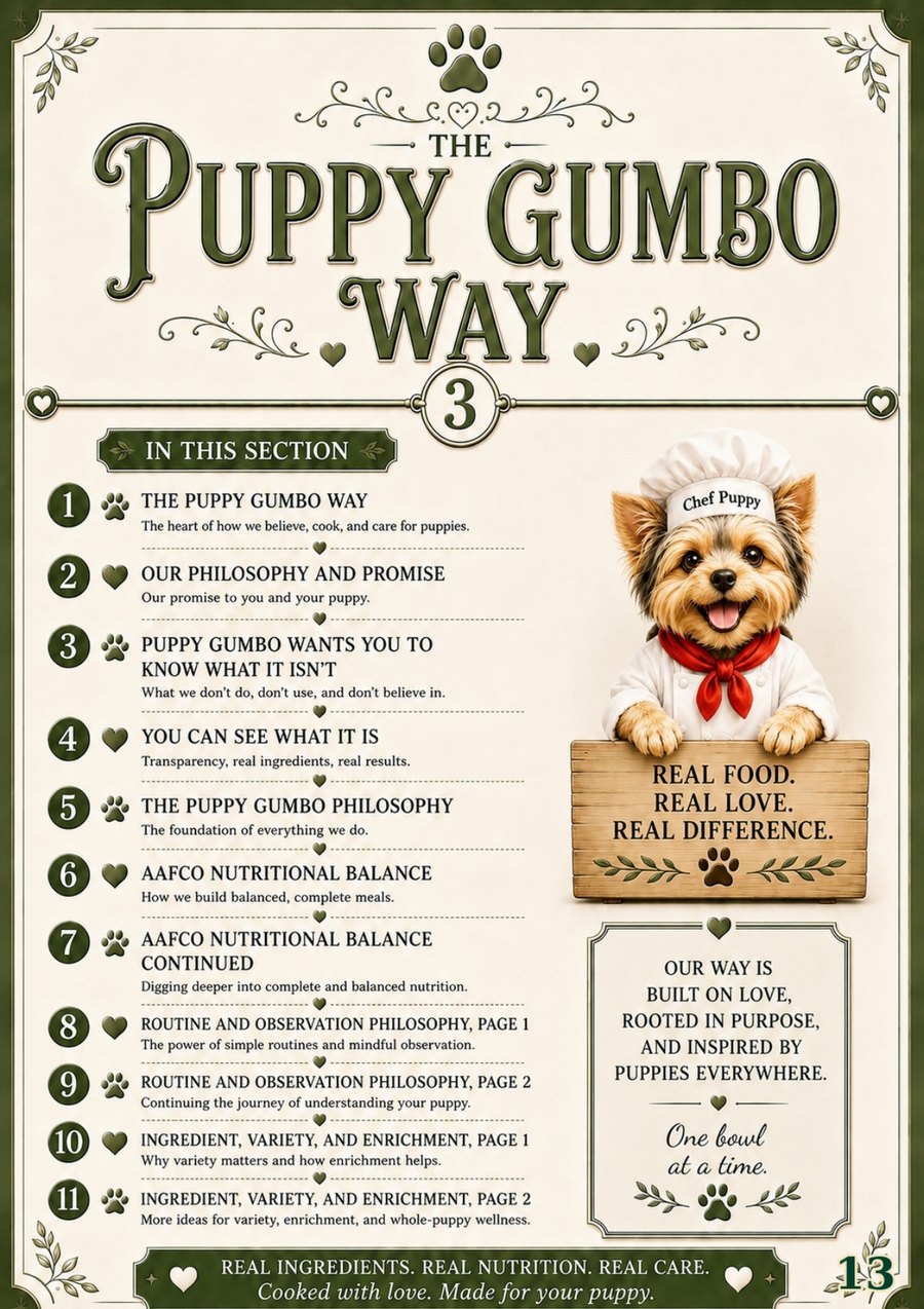 Cookbook preview page 13: The Puppy Gumbo Way Divider