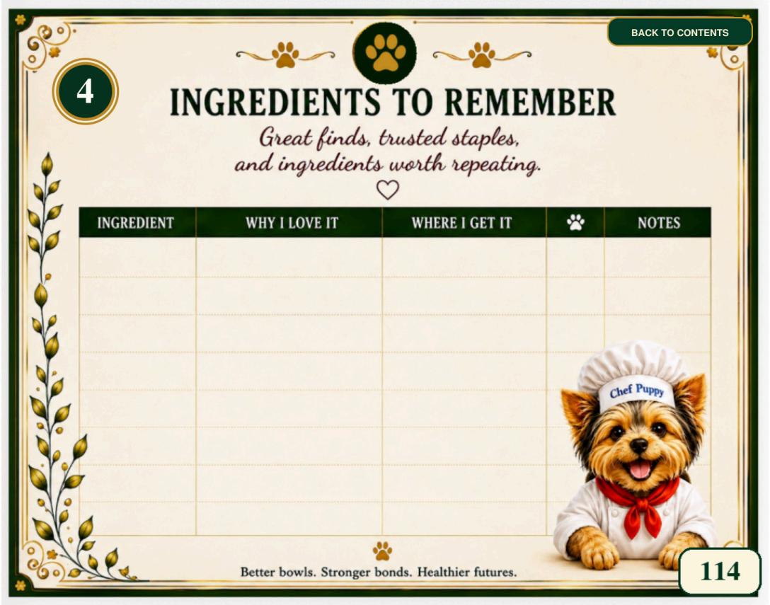 Cookbook preview page 114: Ingredients to Remember