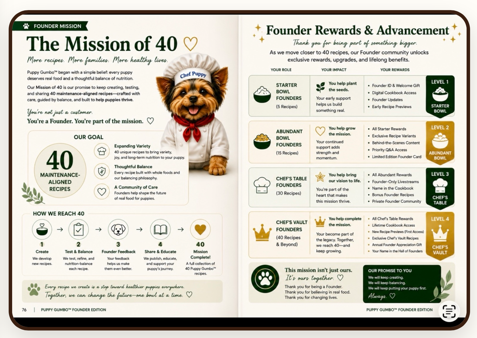 The Puppy Gumbo Mission of 40 and Founder advancement plan