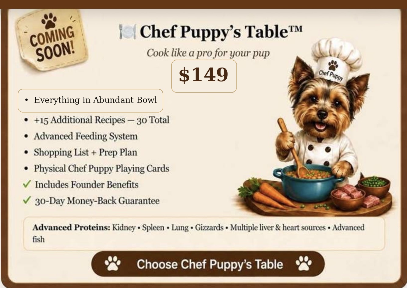 Chef Puppy’s Table purchase preview — Coming Soon